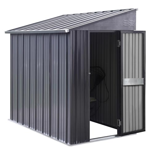 MUPATER 4x6 FT Outdoor Storage Shed with Lockable Door, Metal Lean to Shed Garden Tool Storage Shed House, Storage Shed Kit for Patio, Backyard, Lawn, Grey