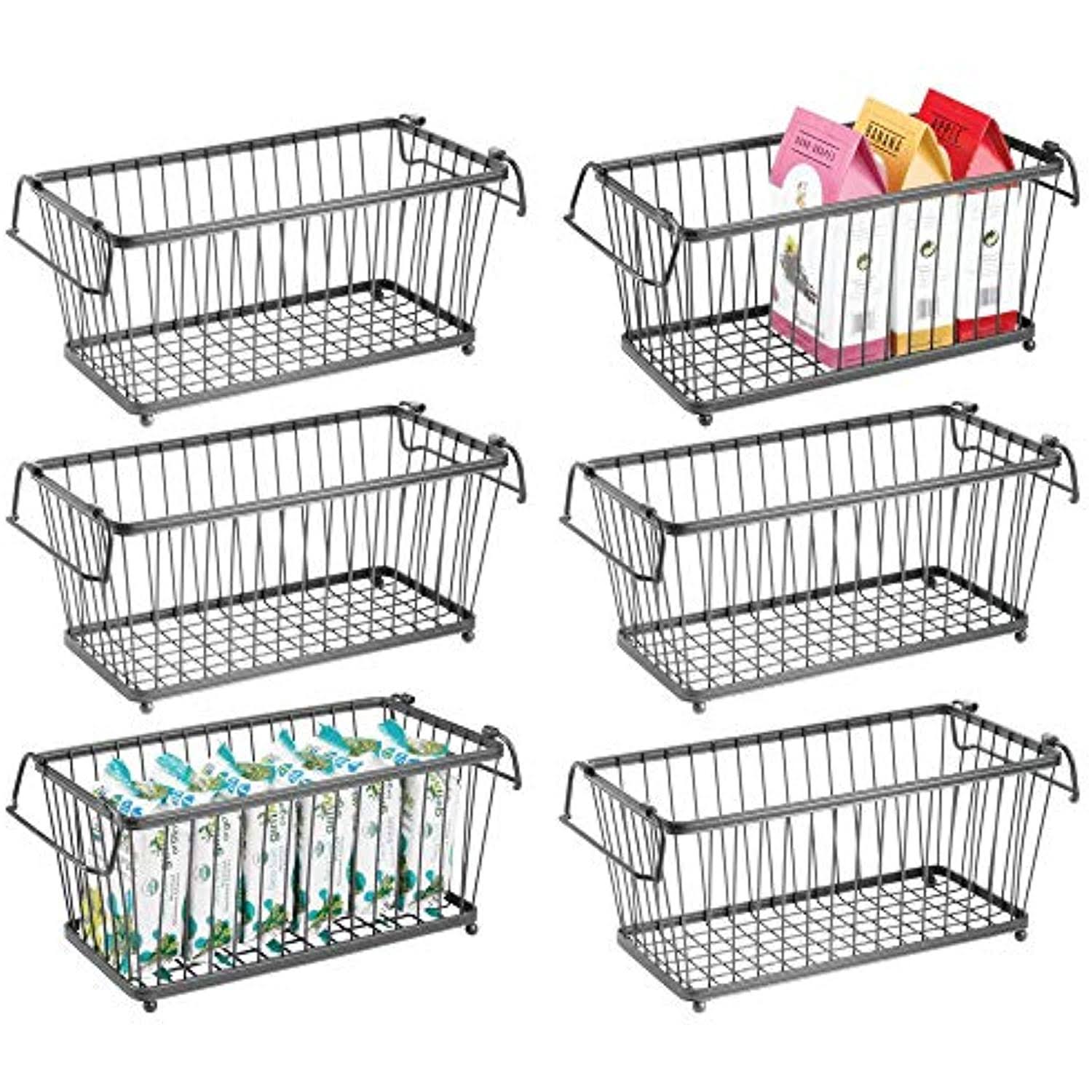 mDesign Stackable Metal Food Storage Basket with Handles