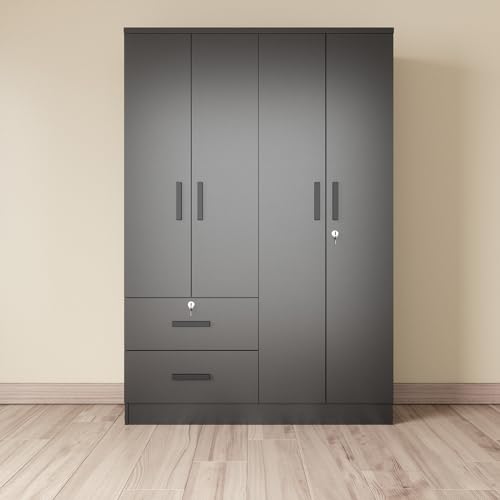 4 Doors Wardrobe 2 Drawers with Shelves 72" high (White)