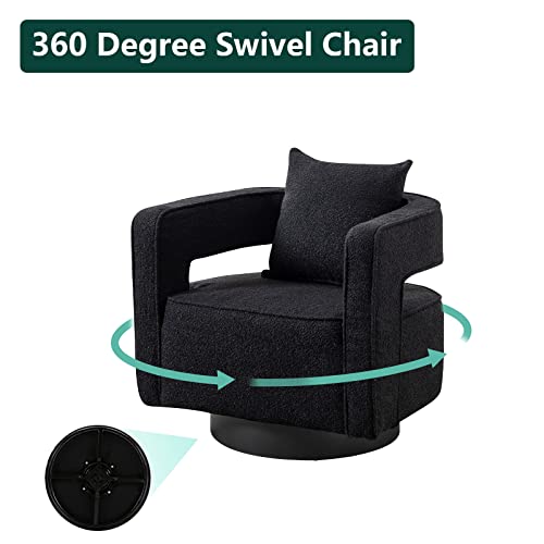 ODUWA Swivel Barrel Accent Chair Set of 2,26" W Modern Round Linen Arm Chair with Weathered Base,Upholstered Comfy 360 Degree Swivel Single Circle Club Chair for Bedroom Living Room Hotel Office