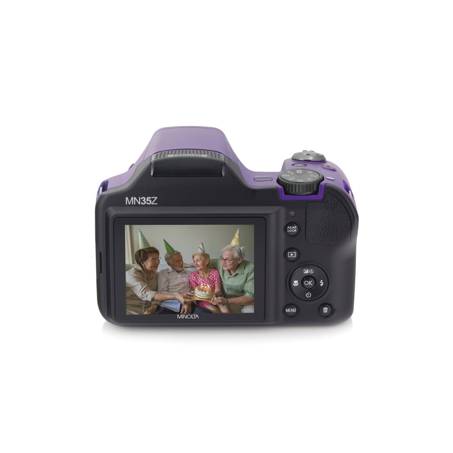 Minolta 20.0-Megapixel 1080p Full HD Wi-Fi Mn35z Bridge Camera with 35x Zoom (Purple)