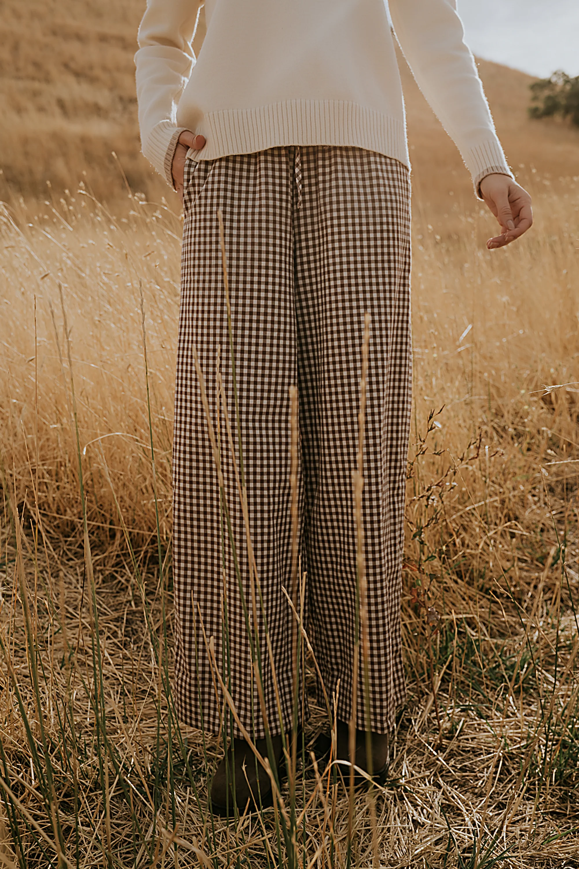 Ada Gingham Wide Leg Pants in Brown - FINAL SALE
