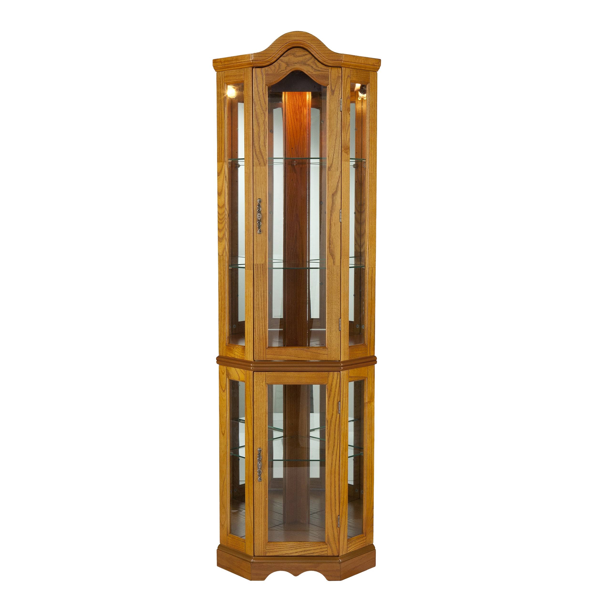 Gracewood Hollow SEBBAR Oak Lighted Display Curio Cabinet - Golden Oak