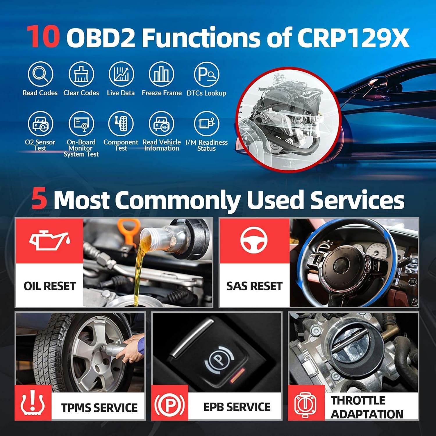 LAUNCH CRP129X OBD2 Scanner, LAUNCH Scan Tool 2022 Elite, Car Scanner for Engine at ABS SRS with Oil/EPB/SAS/TPMS/Throttle Body Reset, Automotive Code Readers with TPMS Gift, Lifetime Free Update