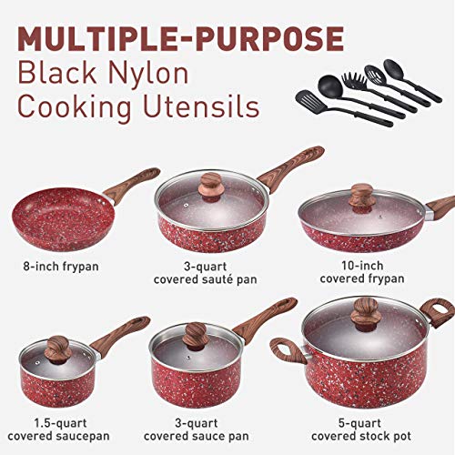 16 Pieces Nonstick Cookware Set - KOCH SYSTEME CS Nonstick frying pans, Grey Granite Cookware with Derived Coating, Induction Pot&Pan Set, Stainless Steel Handle, All Stoves Compatible, APEO PFOA-Free