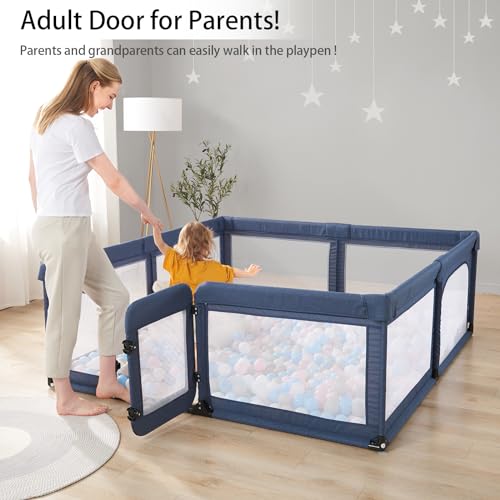 Baby Playpen,Large Playpen for Babies and Toddlers,Baby Play Pen Play Yard with Door, Sturdy Baby Fence with Safety Gate,Baby Play Yard with Soft Breathable Mesh,79”x59”Baby Gate Playpen,Black