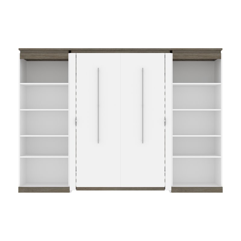 Atlin Designs 118" Modern Wood Full Murphy Bed with 2 Bookcases in White