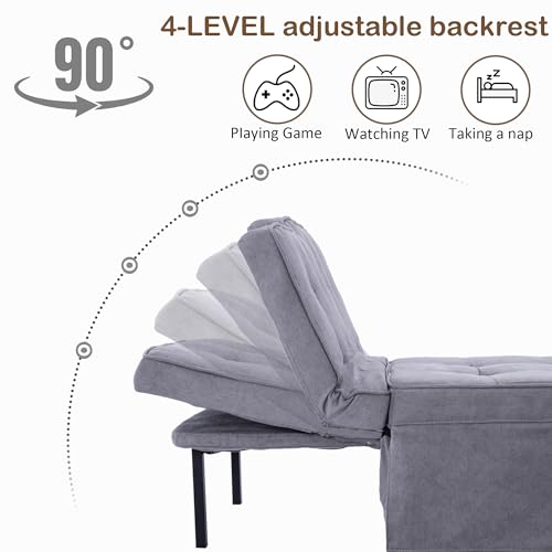 Sofa Bed 4 in 1 Multi-Function Folding Ottoman Breathable CouchBed with Adjustable Backrest Modern Convertible Lounge Chair for Living Room Apartment Office, Gray