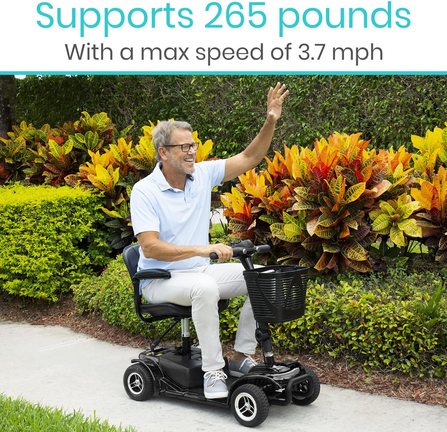 Vive 4 Wheel Mobility Scooter - Electric Powered Wheelchair Device - Compact Heavy Duty Mobile for Travel, Adults, Elderly - Long Range Power Extended Battery with Charger and Basket Included