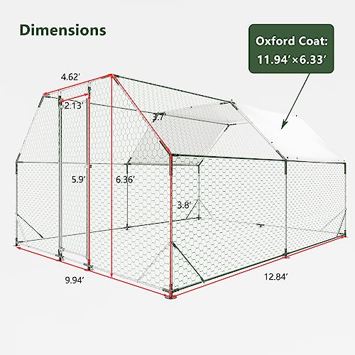 Large Metal Chicken Coop Run with Cover,13 x 10 x 6.4 FT Walk-in Poultry Cage Run with Lockable Doors,Chicken Pen for Outdoor, Backyard, and Farm,Suitable for Chickens and Other Poultry