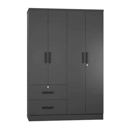 4 Doors Wardrobe 2 Drawers with Shelves 72" high (White)
