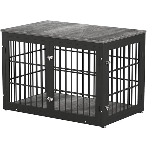 48 Inch Heavy Duty Dog Crate Furniture for Large Dogs, Decorative Pet House End Table, Extra Large Wooden Cage Kennel Furniture Indoor, Natural and White