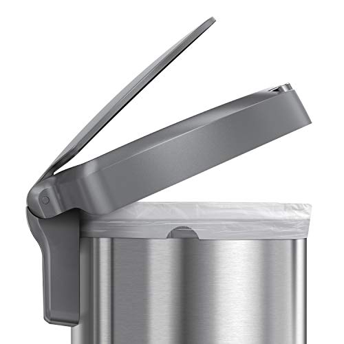 simplehuman 45 Liter / 12 Gallon Semi-Round Sensor Automatic Trash Can, Brushed Stainless Steel with Grey Plastic Lid