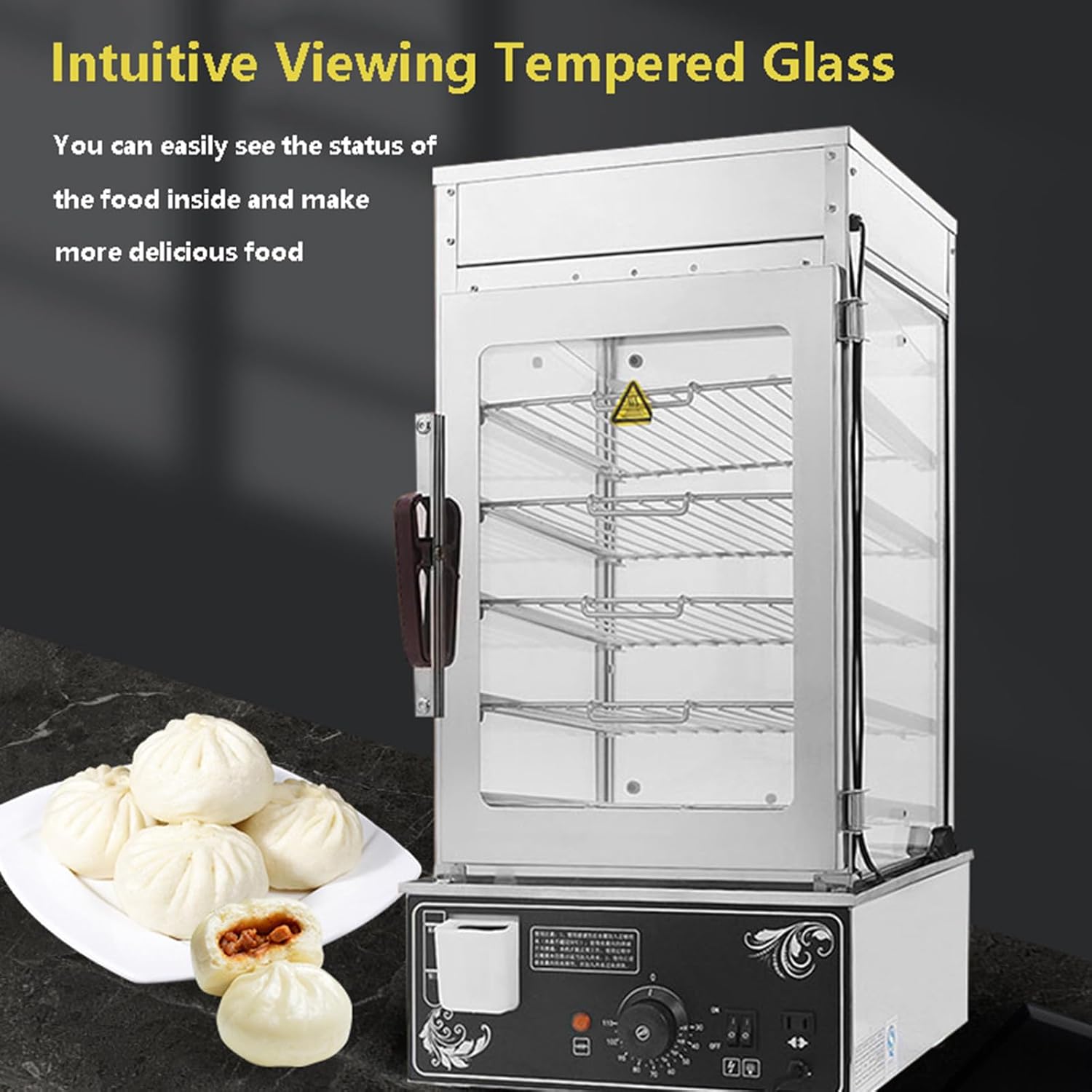 Electric Bun Steamer | Hot Food Warmer Showcase With Sewage Pipes | Commercial Kitchen Steamer With Water Level Tank | Steamed Bun Warmer Machine for Snack Bar | 30-110℃ Temperature
