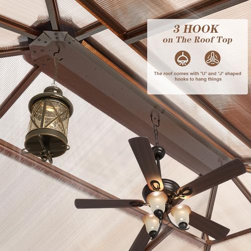 EROMMY 10' x 12' Hardtop Gazebo, Aluminum Frame Gazebos with Galvanized Steel Double Roof, Permanent Outdoor Metal Pavilion with Curtain and Netting for Patio, Lawn, Deck