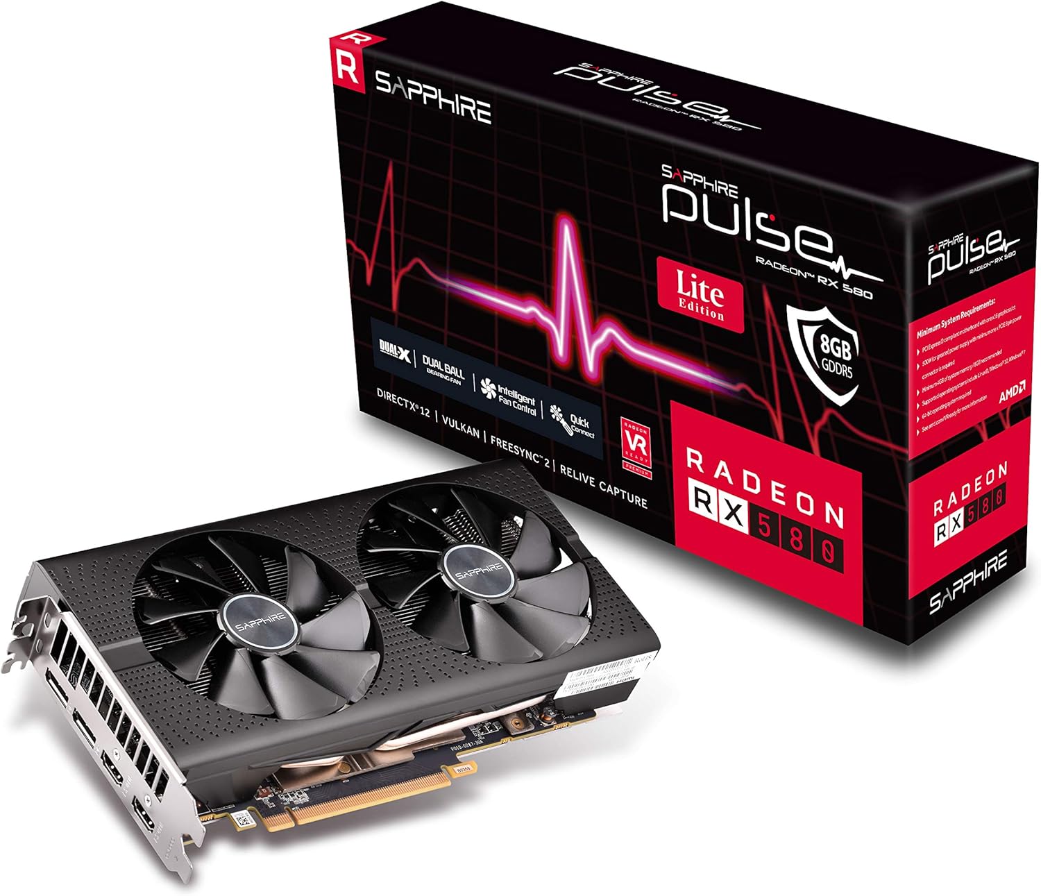 Sapphire 11265-67-20G Radeon Pulse RX 580 8GB GDDR5 Dual HDMI / Dual DP OC w/ Backplate (UEFI) PCI-E Graphics Card