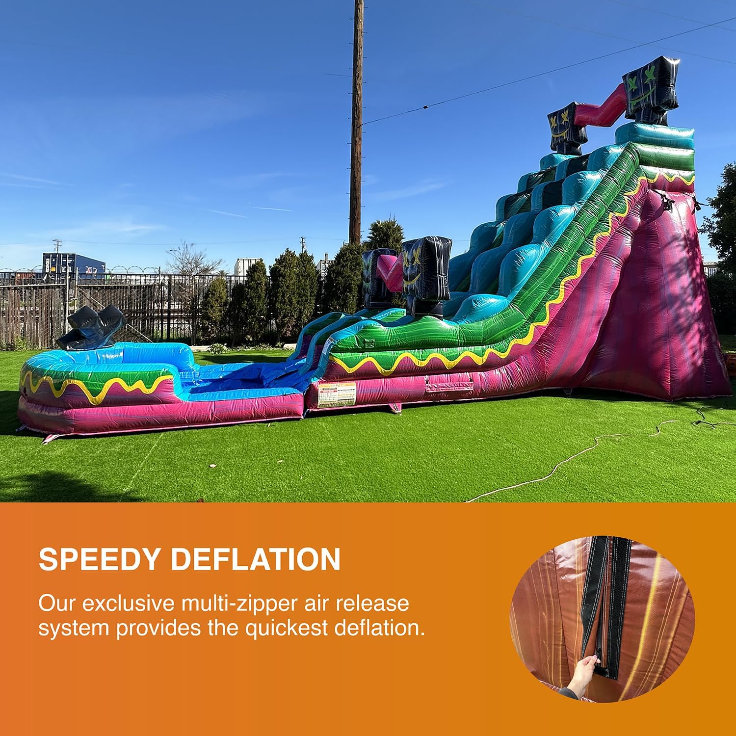 JumpOrange 19’ Level Up Water Slide with Detachable Deep Pool for Kids and Adults (with Blower), Commercial Grade, Outdoor Inflatable, Summer, Wet Dry Slide, Rental Quality