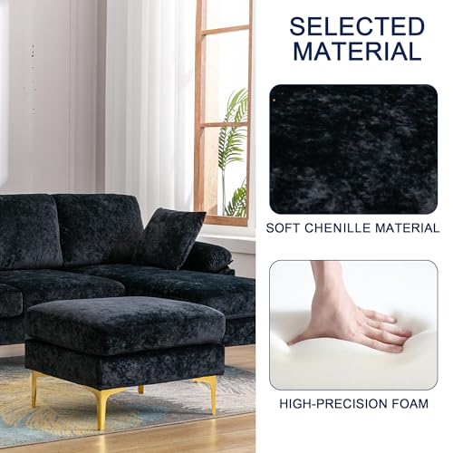 Modern Sectional Sofa, U-shaped Sofa Couch Furniture Sets with 2 Pillows, 4 Seat Sofa with Ottoman for Living Room, Hotel, Purple-A