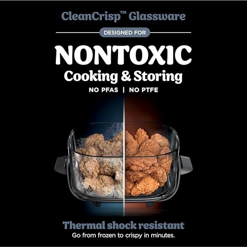 Ninja Crispi Air Fryer, Microwave, Freezer & Dishwasher Safe, Non Toxic Glass Portable Cooking System, 4 QT & 6 Cup Glass Containers with Storage Lids, Easy Meals, Air Fry, Bake, Green, FN101SG