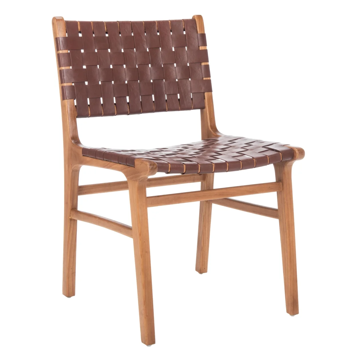 SAFAVIEH Taika Woven Leather Dining Chair, Cognac/Natural, Set of 2