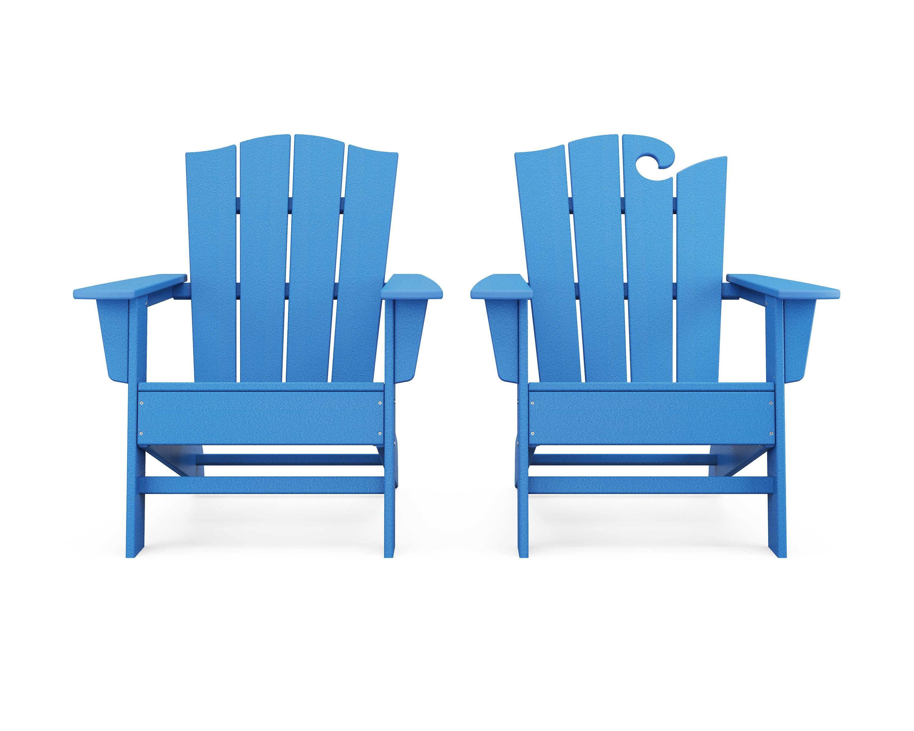 POLYWOOD Wave 2-Piece Adirondack Chair Set with The Crest Chair in Pacific Blue
