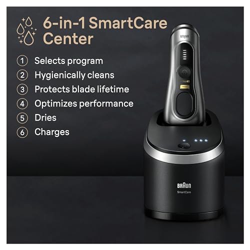 Braun Series 9 PRO+ Electric Razor for Men, 5 Pro Shaving Elements and Shave-Preparing ProComfort Head for Closeness & Skin Comfort, 6in1 SmartCare Center, Wet or Dry Use, Charging Stand, 9597cc