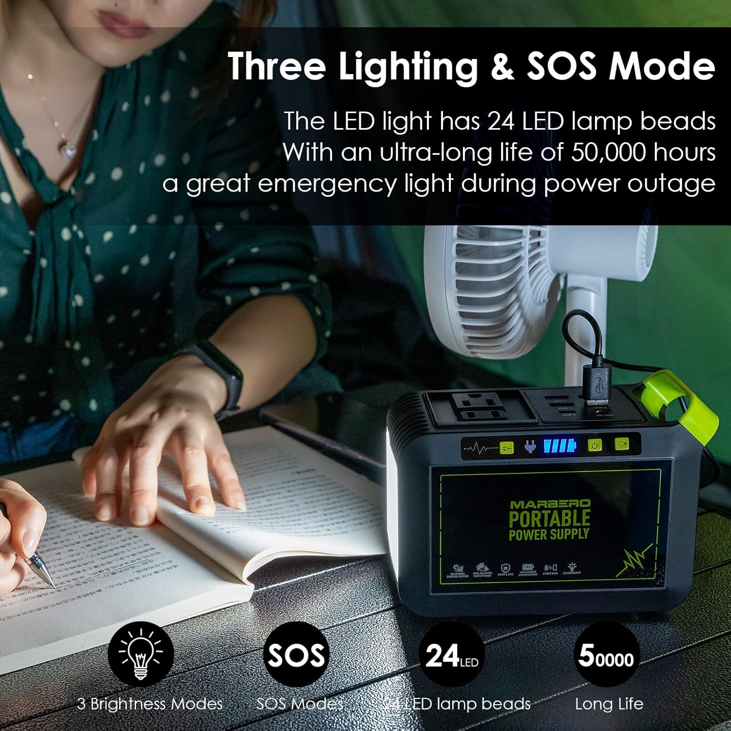 MARBERO 88Wh Portable Power Station,24000mAh Camping Solar Generators Lithium Battery Power Supply with 110V/80W(Peak 120W) AC Outlet,USB QC3.0,LED Flashlights for CPAP Home Camping Emergency Backup