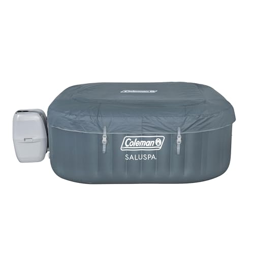Coleman SaluSpa AirJet 4 to 6 Person Inflatable Hot Tub Square Portable Outdoor Spa with 140 Soothing AirJets and Insulated Cover, Gray