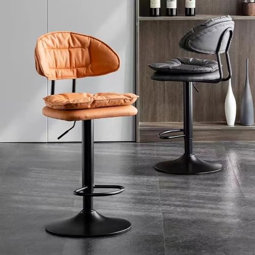 Adjustablet Swivel Bar Stools with Backrest and Armrest, Set of 2 Elevatable backrest high Legged Chair for Dining Room Home Bar Kitchen Island(Grey) (Grey/Black Painted Chassis)