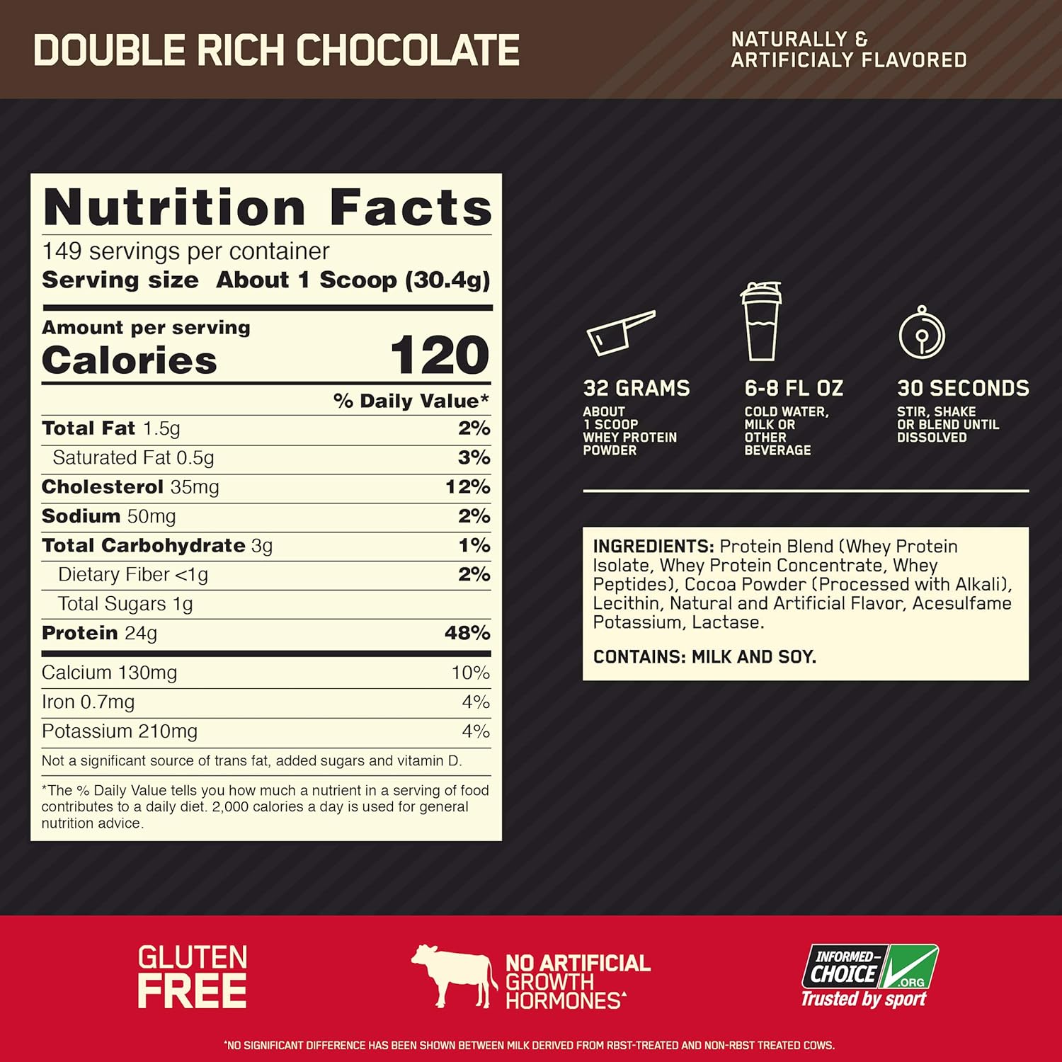 Optimum Nutrition Gold Standard 100% Whey Protein Powder, Double Rich Chocolate 10 Pound (Packaging May Vary)