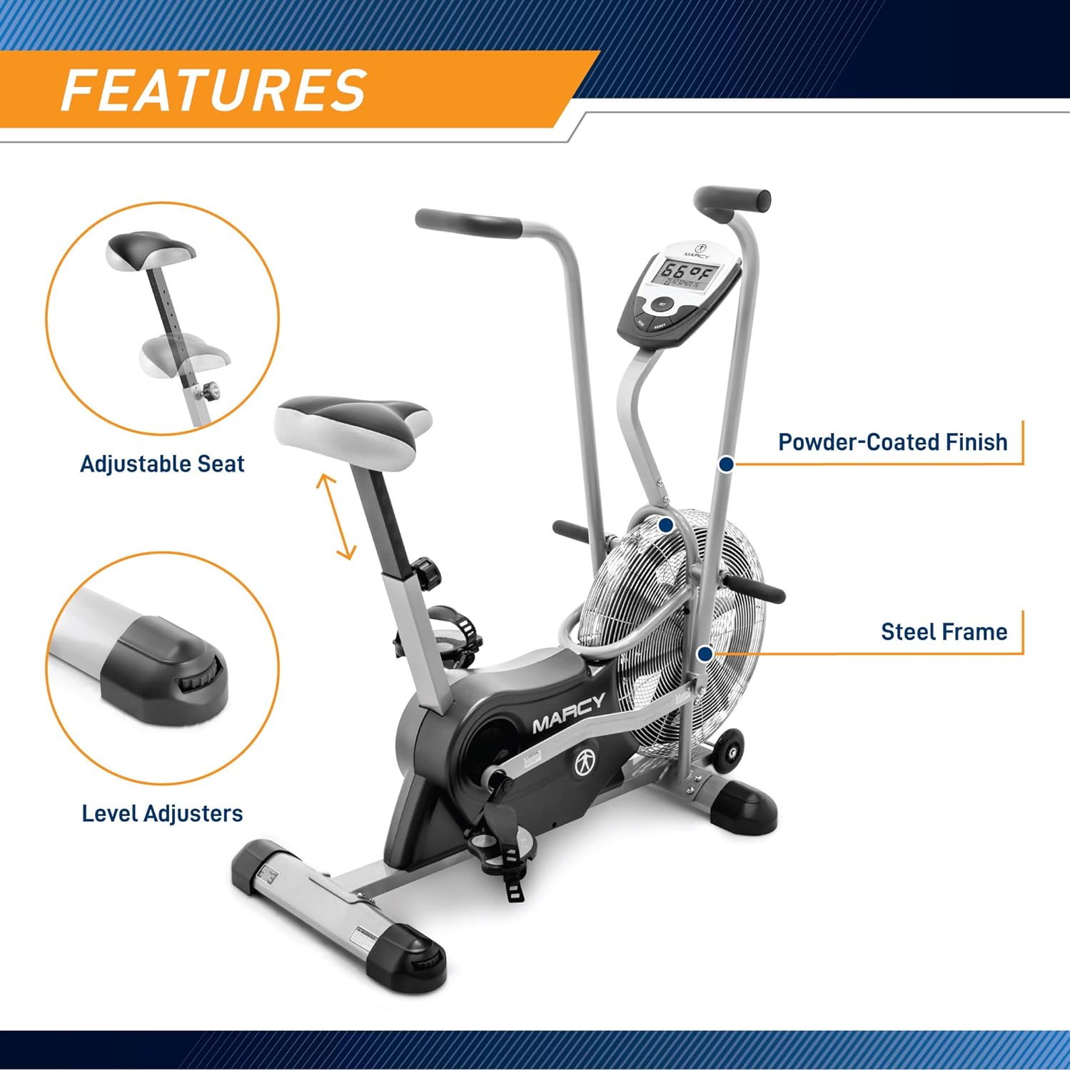 Marcy Exercise Upright Fan Bike for Cardio Training and Workout AIR-1 , black, 48.0' L x 25.0' W x 48.0' H