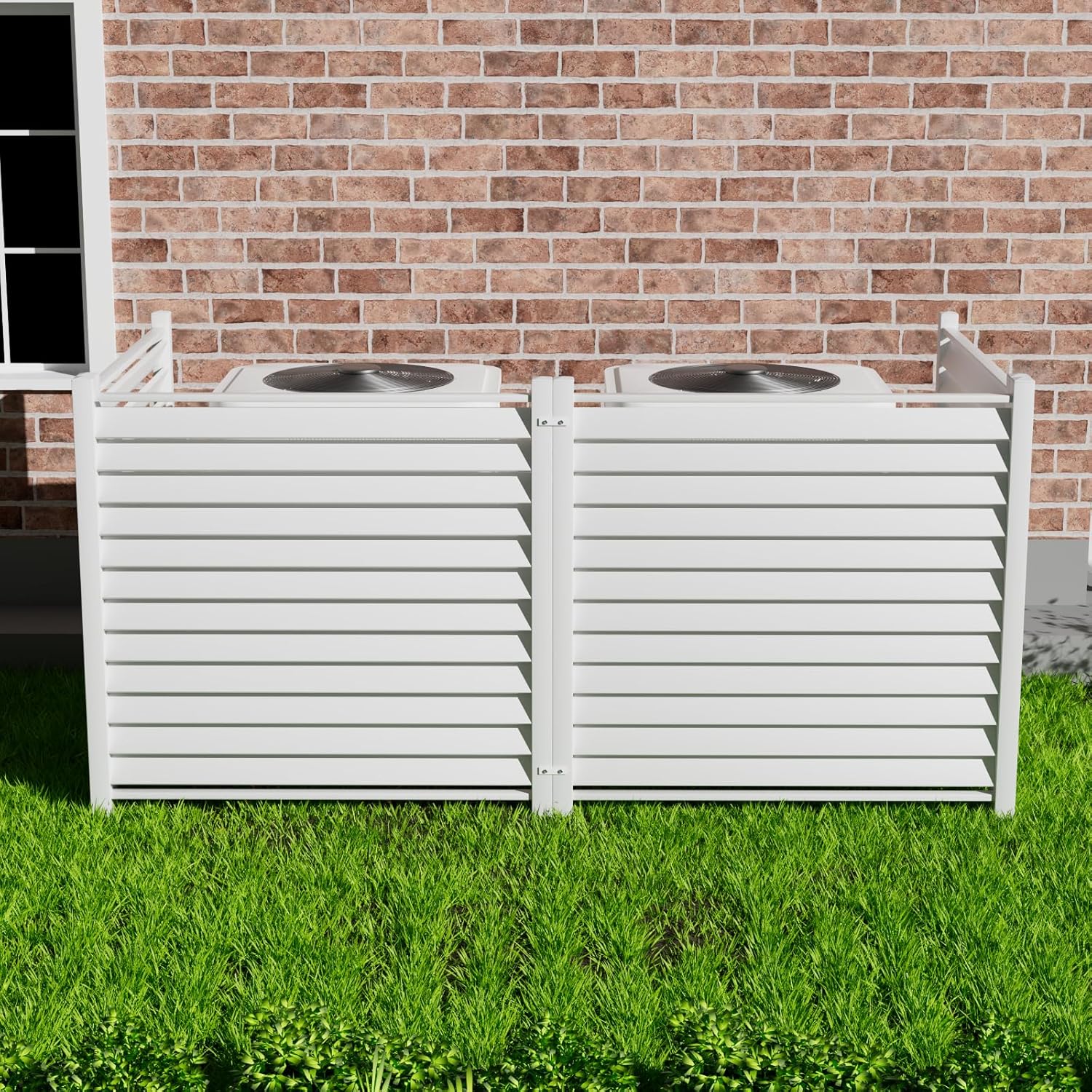 Air Conditioner Fence Outdoor Privacy Screen 48" W X 48" H 2 Panels Privacy Fence Panels for Outside Vinyl Privacy Fence for Yard, Pool Equipment Enclosure Trash Can Screens for Outdoor, Louvered