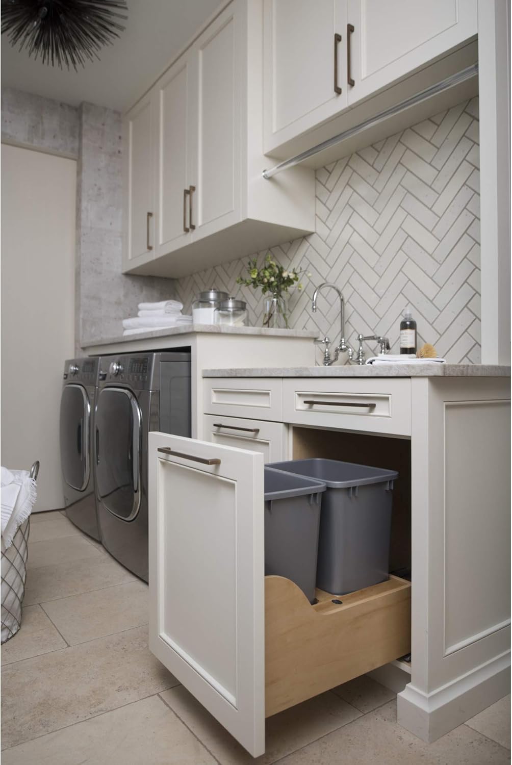 Rev-A-Shelf 4WCSC-1835DM-2 Double 35-Quart Maple Bottom Mount Kitchen Pullout Waste Container Trash Can with Blumotion Soft-Close Slides, Silver