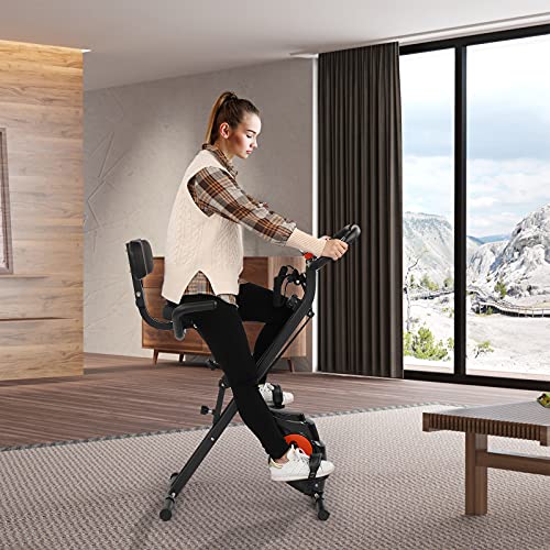 Recumbent Indoor Bike Trainer Portable Exercise Bike with Adjustable Magnetic Resistance, Sturdy and Ultra-Quiet Cycling Machine for Adults and Seniors