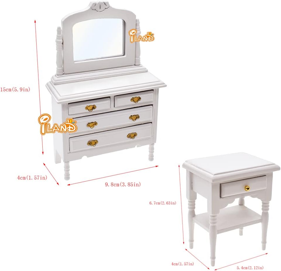 iLAND Dollhouse Furniture of Miniatures Pink Dollhouse Bedroom on 1/12 Scale for Girls, Dollhouse Bed w/ Piano (Sweet Doll Furniture 6pcs)