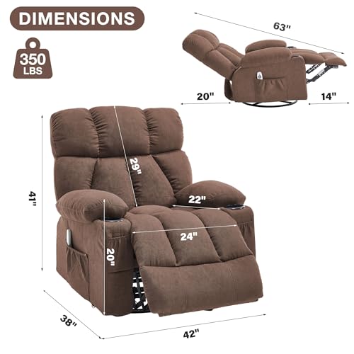 Massage Rocker Recliner Chair with Heat and Vibration Ergonomic Rocking Lounge Chair for Living Room Comfy Overstuffed Recliner with 4 Side Pockets,2 Cup Holders, USB Charge Port, Grey