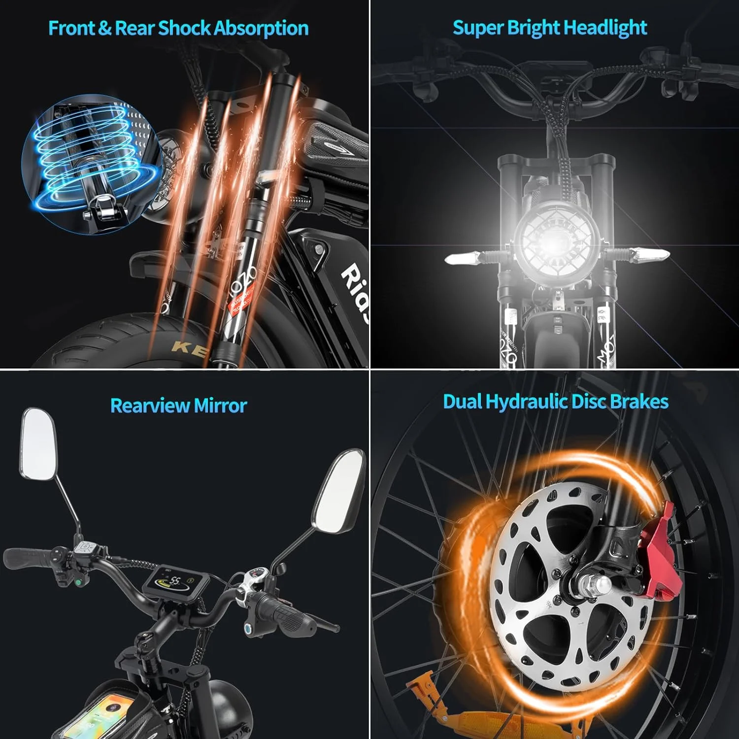 Electric Bike for Adults Ridstar,  52V/40Ah Battery 20" Fat Tire Electric Motorcycle,750W Electric Bike with Removable E-Bike Shamano 7 Full Suspension Electric Bicycle UL2849