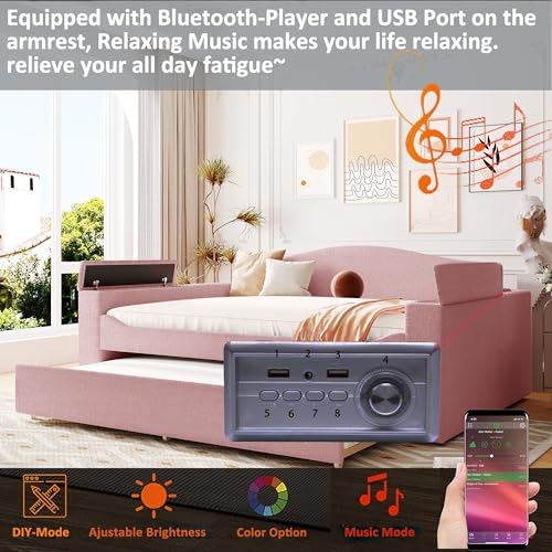 Full Size Classic Upholstered Daybed with 2 Storage Drawers, Wooden Sofa Bed Frame with Linen Fabric Back and Wood Slat Support for Bedroom Guest Room, No Box Spring Needed (Beige-05+Drawers)