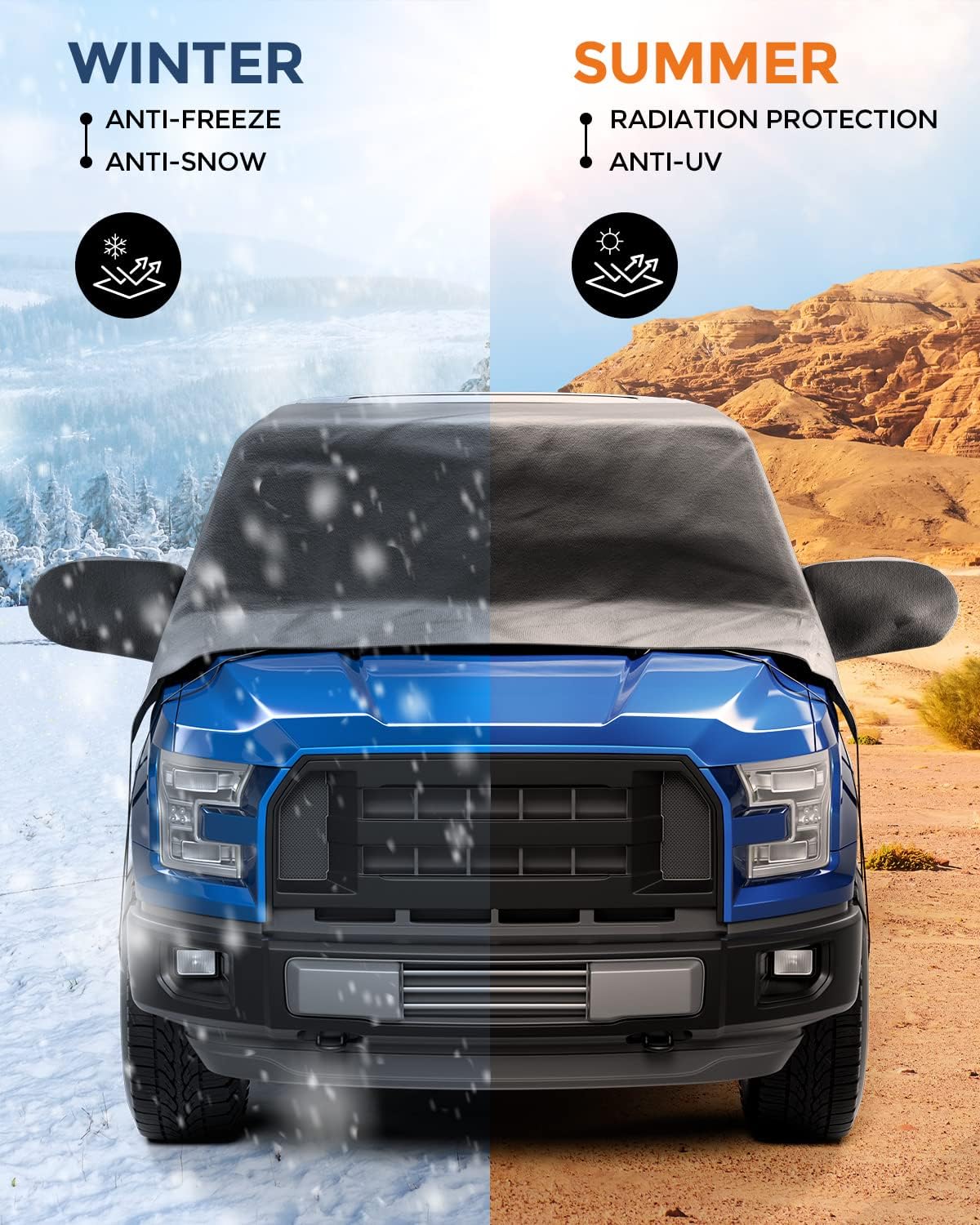 ISSYAUTO Windshield Snow Cover Fit for Truck Pickup Larger Windshield Cover for Ice and Snow, Waterproof Thicken Winter Windshield Cover Compatible with f150, Silverado, Tacoma, Tundra, Ram Pack of 2