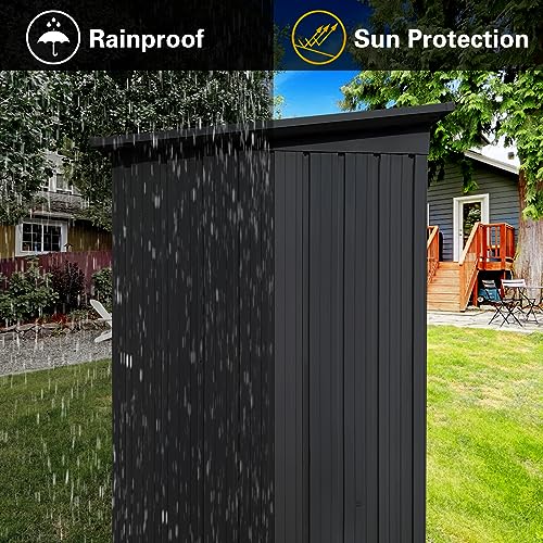 6FTx4FT Metal Outdoor Storage Shed with Double Lockable Doors &Pent Roof,Waterproof Garden Tool House for Bike Backyard Patio,Lawn and Outside,Black