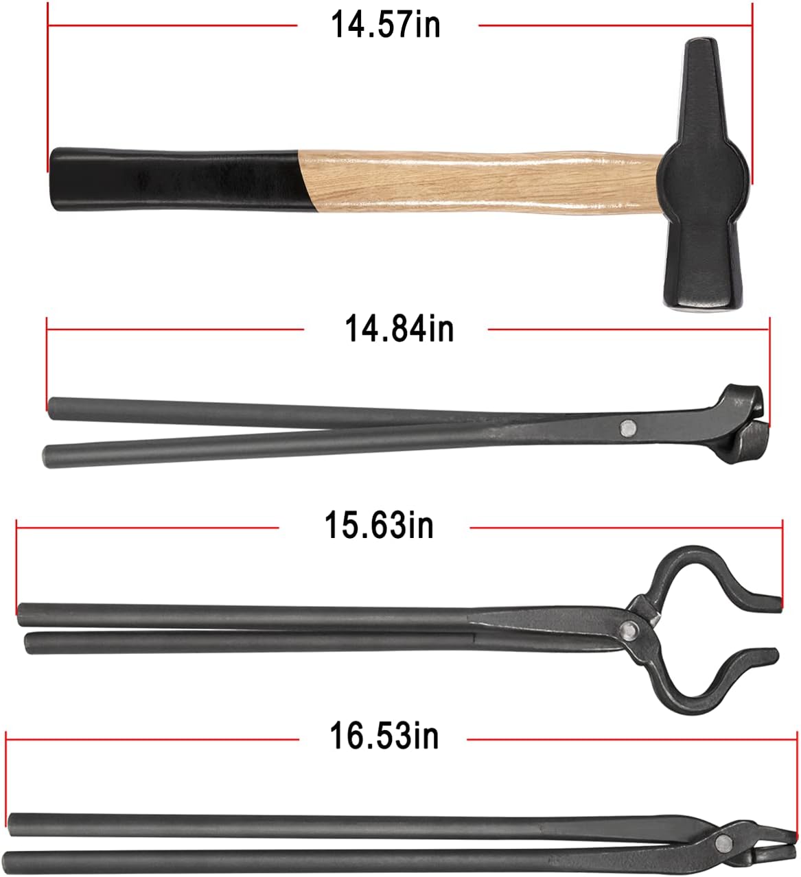 Knife Making Tongs Set and Blacksmiths&rsquo; Hammer Assembled Bladesmith Blacksmith Forge Tongs Tools Set Vise Tools with Blacksmiths&rsquo; Hammer &ndash; 4Pcs
