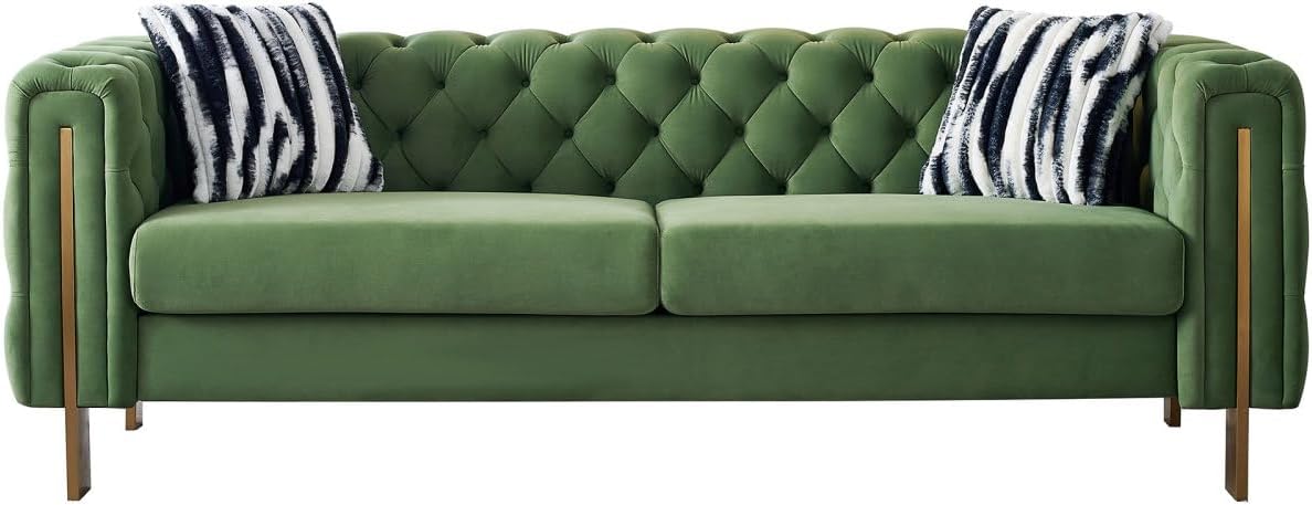 Chesterfield Modern Tufted Velvet Living Room Sofa, 84.25" W Couch,Mint Green