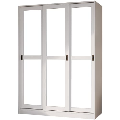 Palace Imports 100% Solid Wood Wall Closet System of Wardrobe Armoires with Mirrored, Louvered or Raised Panel Sliding Doors