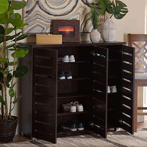 Baxton Studio Adalwin 3-Door Shoe Storage Cabinet, Dark Brown (118-6517-HiT)