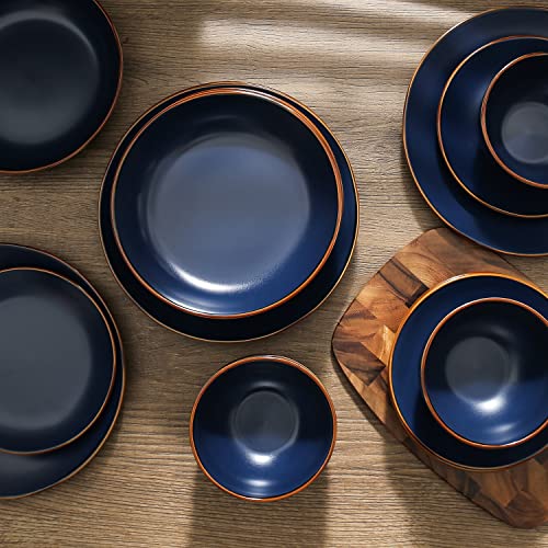 Stone Lain Brasa Modern Stoneware 32 Piece Dinnerware Sets, Plates and bowls Sets, Dish Set for 8, Blue