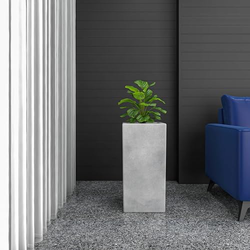 LeisureMod Terra Fiberstone and MGO Clay Planter, Mid-Century Modern Tall Square Planter Pot for Indoor and Outdoor (Dotted White, 24 Inch)