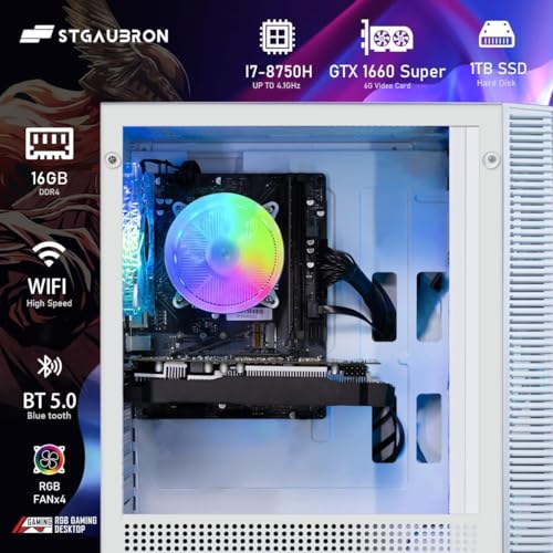 STGAubron Gaming PC Desktop Computer, Intel Core I7 up to 3.9 GHz, Radeon RX 580 8G, 16G RAM, 512G SSD, WiFi, Bluetooth 5.0, RGB Fan x6, RGB BT Sound Bar, Windows 10 Home