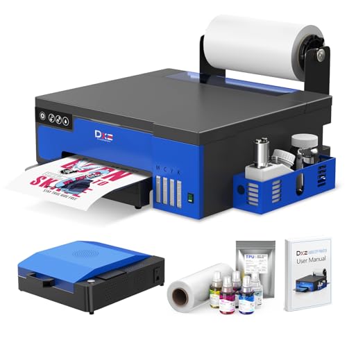 DXZ A4 DTF Printer with Roll Feeder-XP600 Doubled Printing Speed Compared to L1800 and L805,Built-in White Stirring System for DIY T-Shirt,2-Year Ink Included (Printer+Oven)