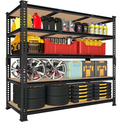 5 Tier Garage Storage Shelves - 32" W x 16" D x 63" H Adjustable Heavy Duty Metal Shelving Unit, Garage Shelving Utility Storage Rack for Basement, Pantry, Kitchen, Black, 2 PCS