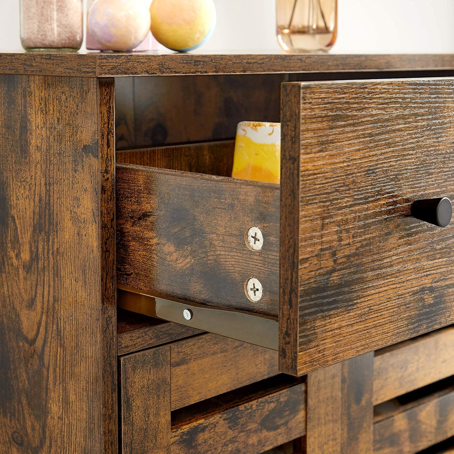 VASAGLE Bathroom Cabinet, Storage Cabinet, Floor Cabinet, 23.6 x 11.8 x 32.3 Inches, with 2 Louvered Doors, Drawer, Adjustable Shelf, for Living Room, Kitchen, Rustic Brown UBBK141X01